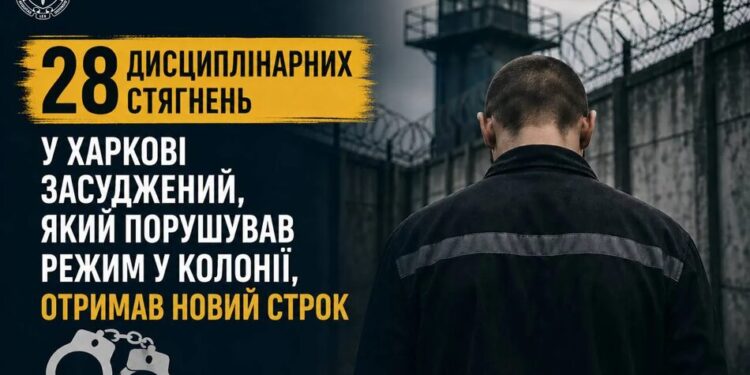 У Харкові засуджений, який порушував режим у колонії, отримав новий строк після 28 дисциплінарних стягнень