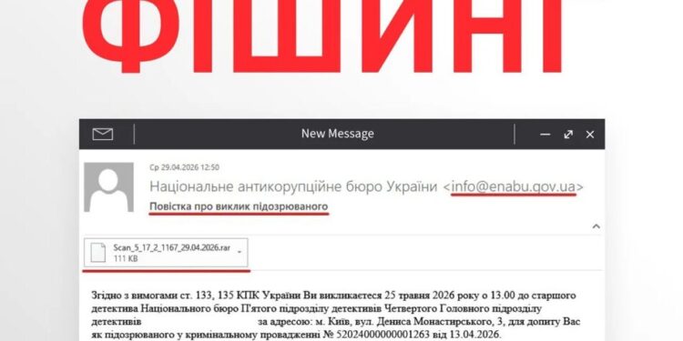 НАБУ попереджає про фішингові листи нібито від імені бюро