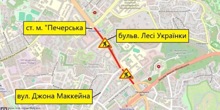 На бульварі Лесі Українки у Києві майже на місяць частково обмежать рух